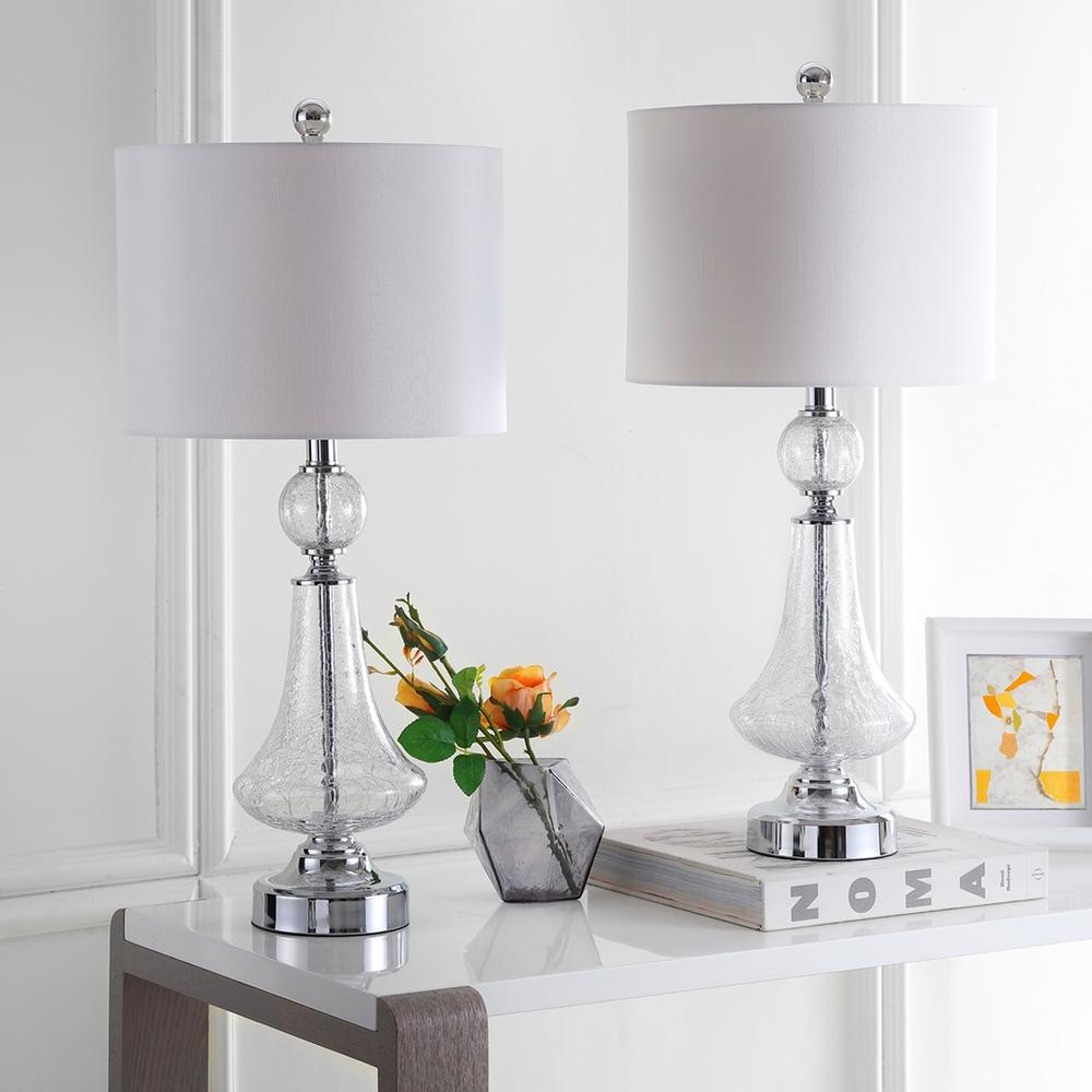 MERCURY 25.5-INCH H CRACKLE GLASS TABLE LAMP/BLACK SATIN SHADE, LIT4047C-SET2. Picture 1
