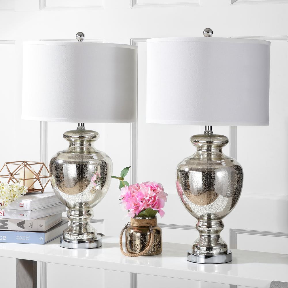 Morocco Mercury 28-Inch H Glass Table Lamp, Silver/Ivory, LIT4052E-SET2. Picture 1