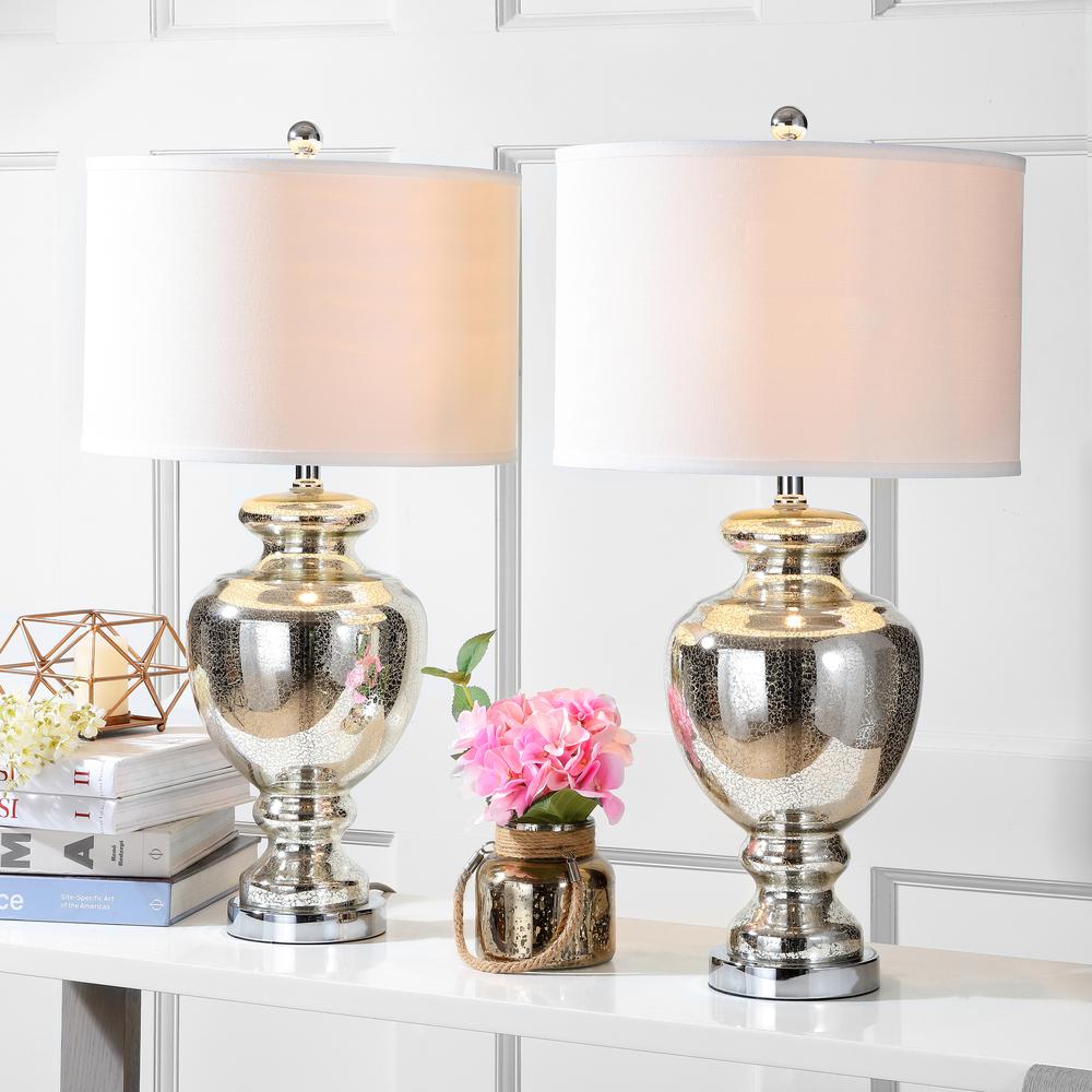 Morocco Mercury 28-Inch H Glass Table Lamp, Silver/Ivory, LIT4052E-SET2. Picture 2