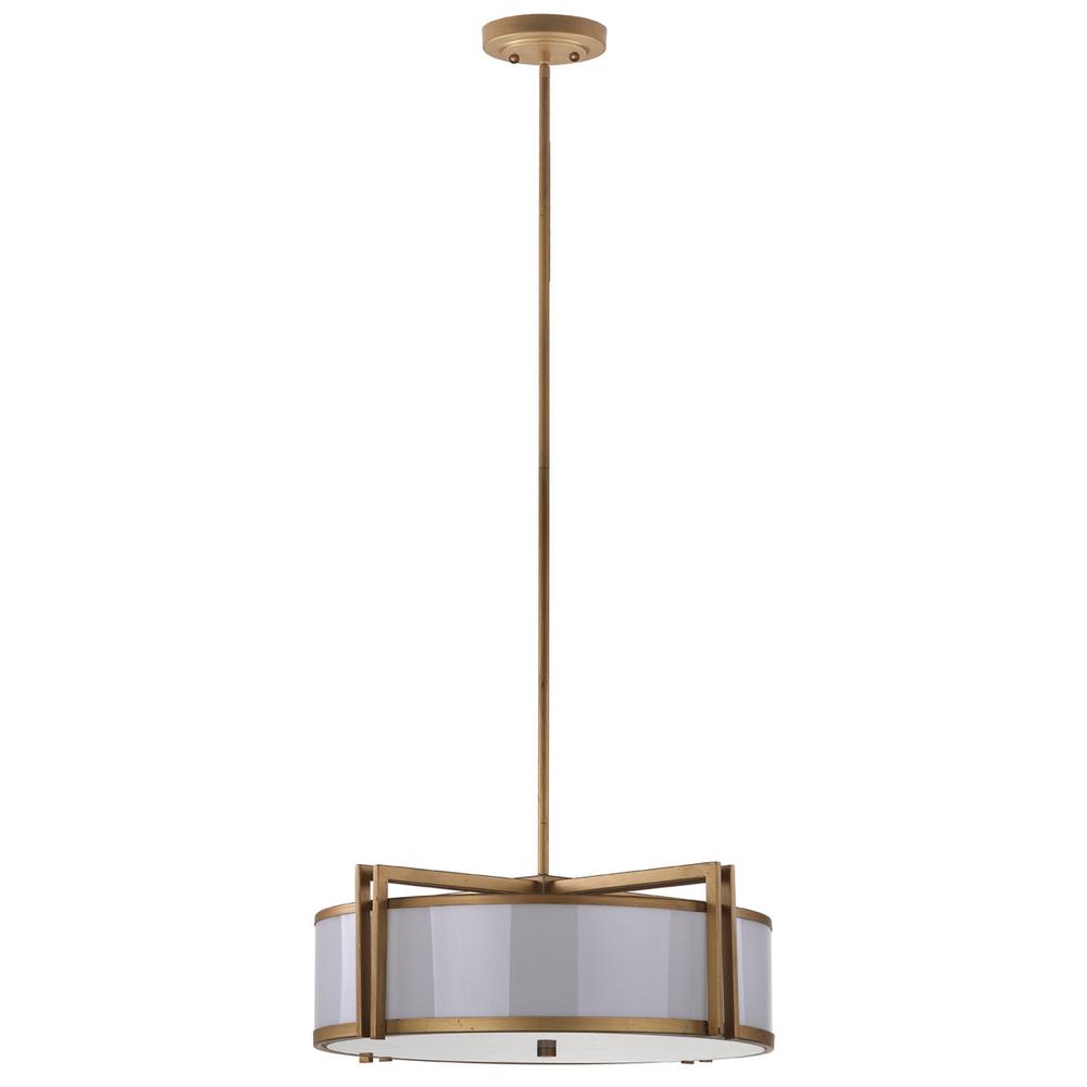 DARK GREY 5 LIGHT ANTIQUE GOLD 21 INCH DIA DRUM ADJUSTABLE PENDANT LIGHT. Picture 1
