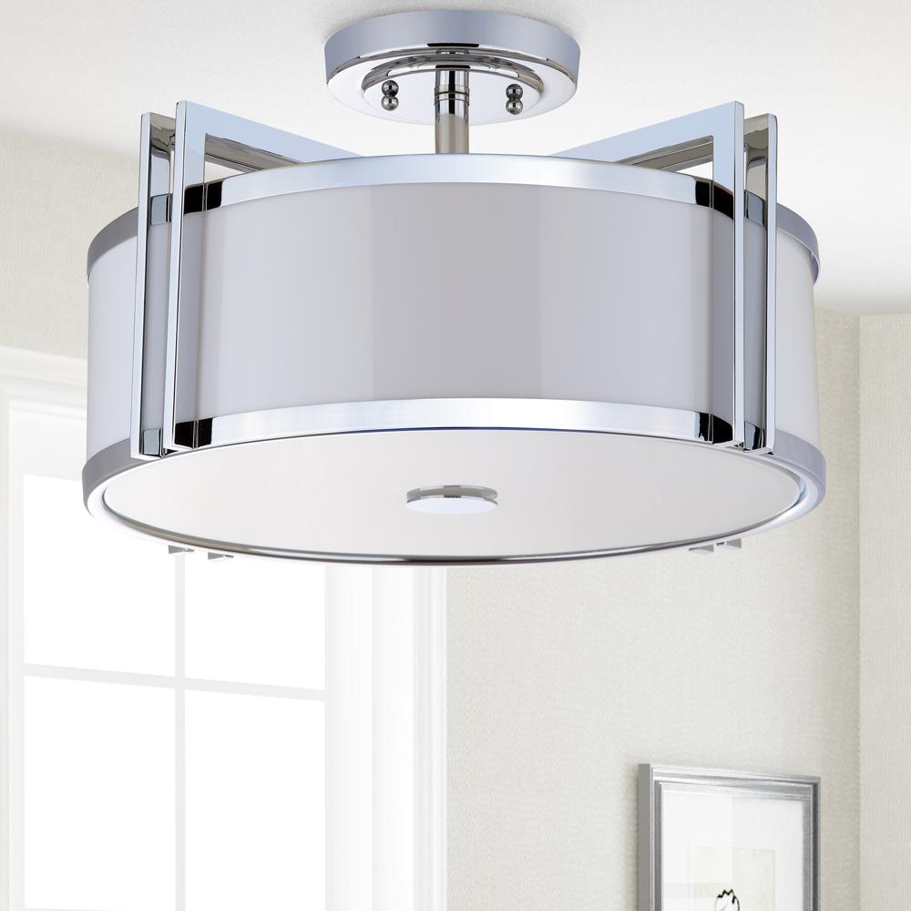 Dark Grey 3 Light Chrome 17-Inch Dia Semi Flush, Chrome. Picture 1