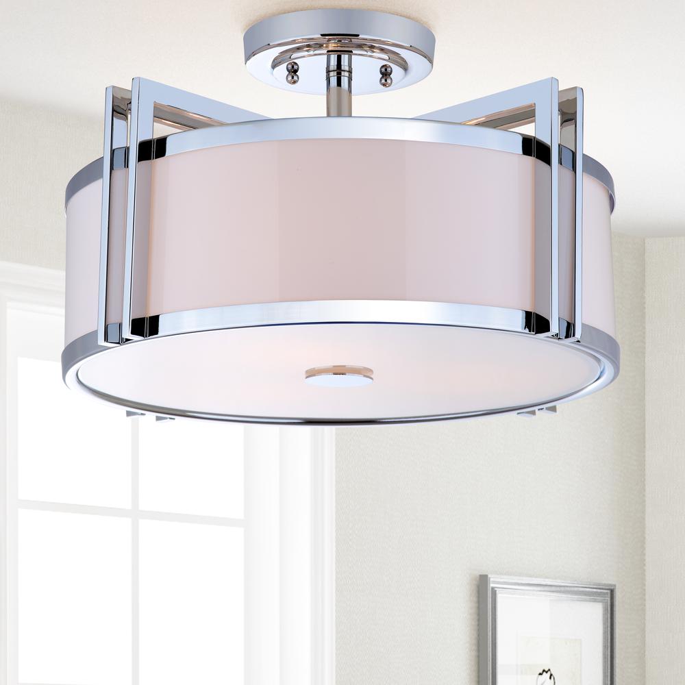 Dark Grey 3 Light Chrome 17-Inch Dia Semi Flush, Chrome. Picture 3
