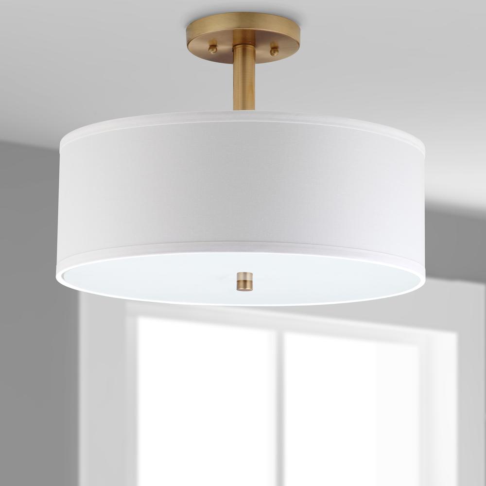 Clara 3 Light Chrome 16-Inch Dia Semi Flush Drum Light, Gold. Picture 1