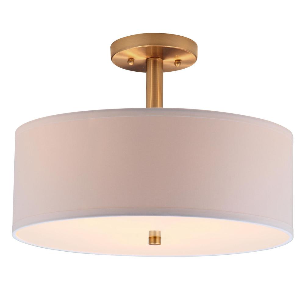 Clara 3 Light Chrome 16-Inch Dia Semi Flush Drum Light, Gold. Picture 4