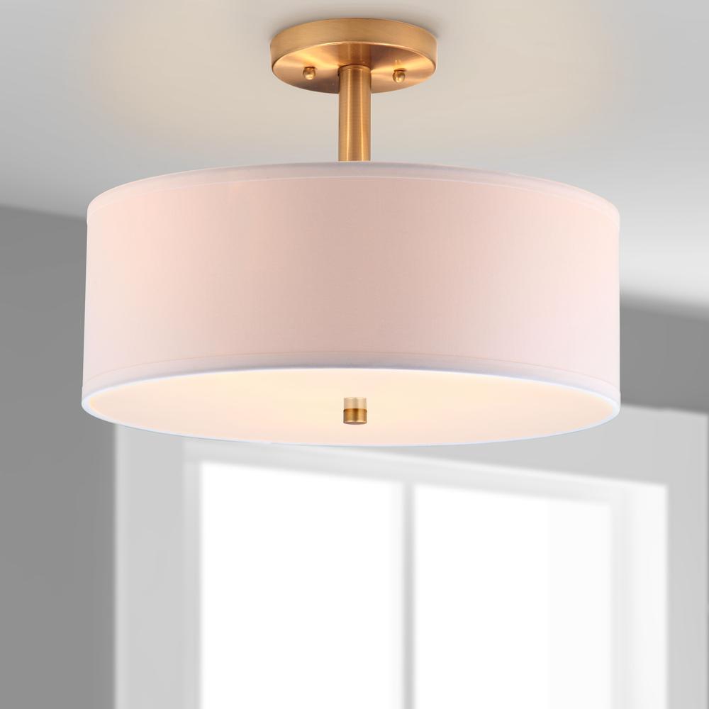 Clara 3 Light Chrome 16-Inch Dia Semi Flush Drum Light, Gold. Picture 3