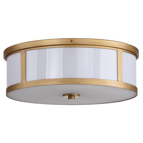 AVERY 2 LIGHT ANTIQUE GOLD 17-INCH DIA DRUM FLUSH MOUNT. Picture 1