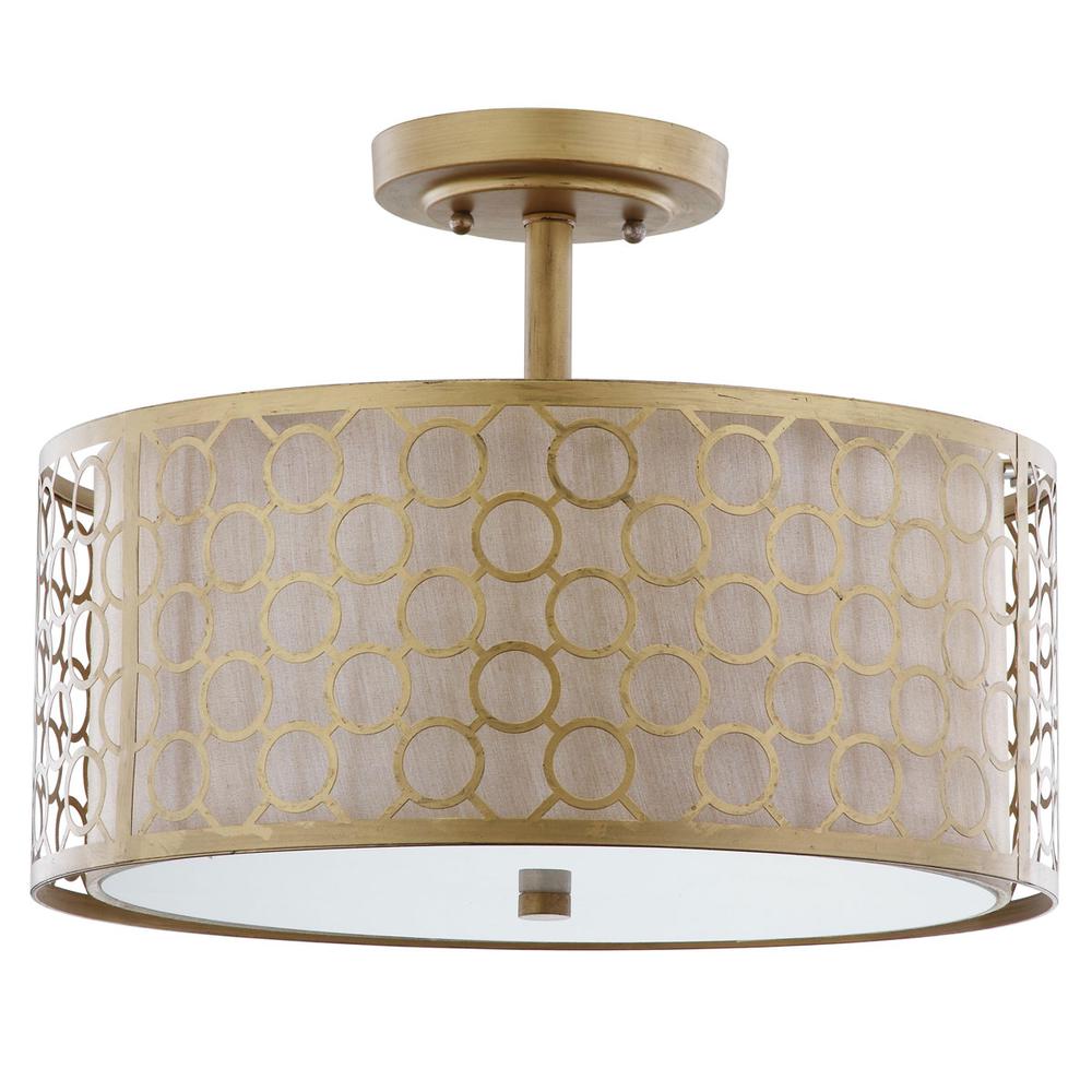 GIOTTA CIRCLE TRELLIS 3 LIGHT ANTIQUE GOLD 16-INCH DIA SEMI FLUSH. Picture 1