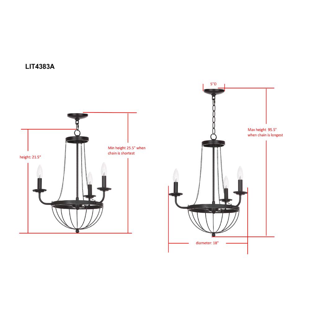 Jacques 18-Inch Dia Adjustable Chandelier, Black. Picture 3