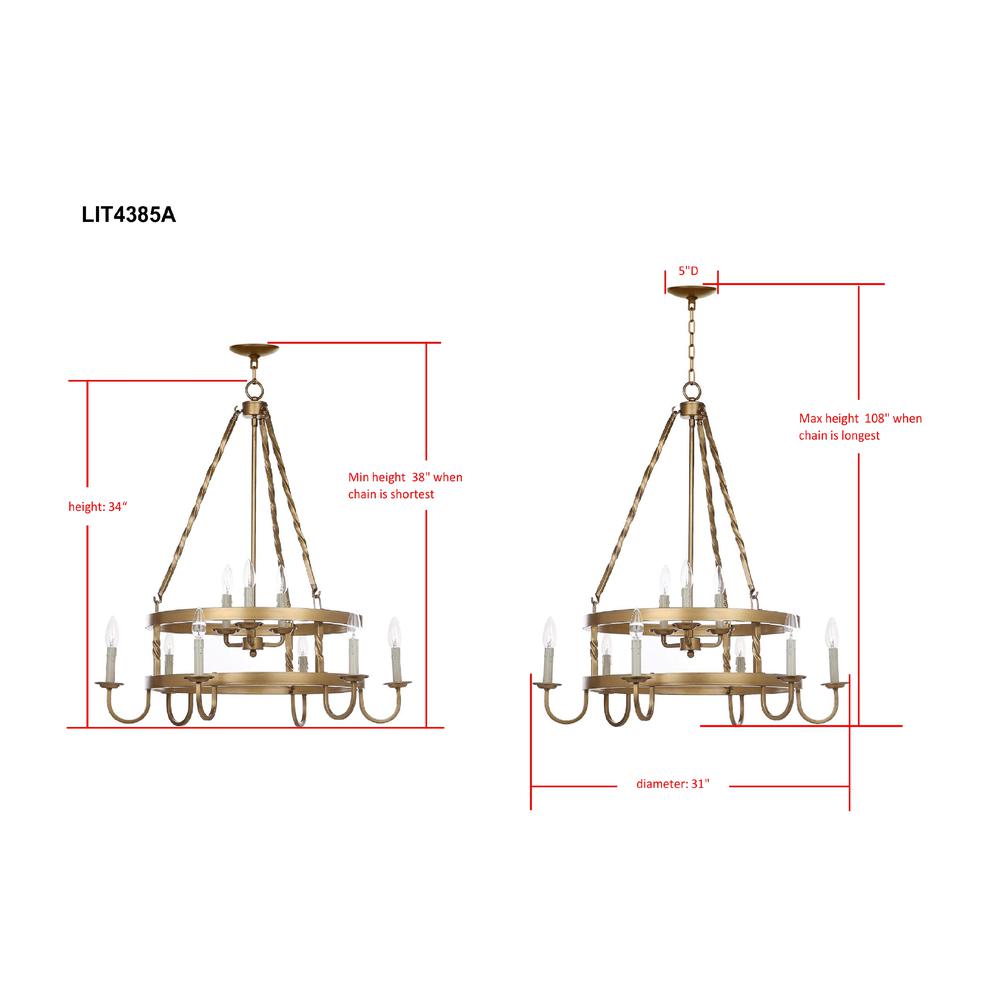 Crowley 31-Inch Dia Adjustable Chandelier, Gold. Picture 1