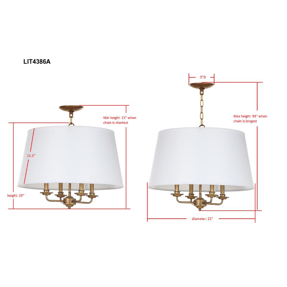 Kimball 22-Inch Dia Adjustable Pendant, Gold/White. Picture 1