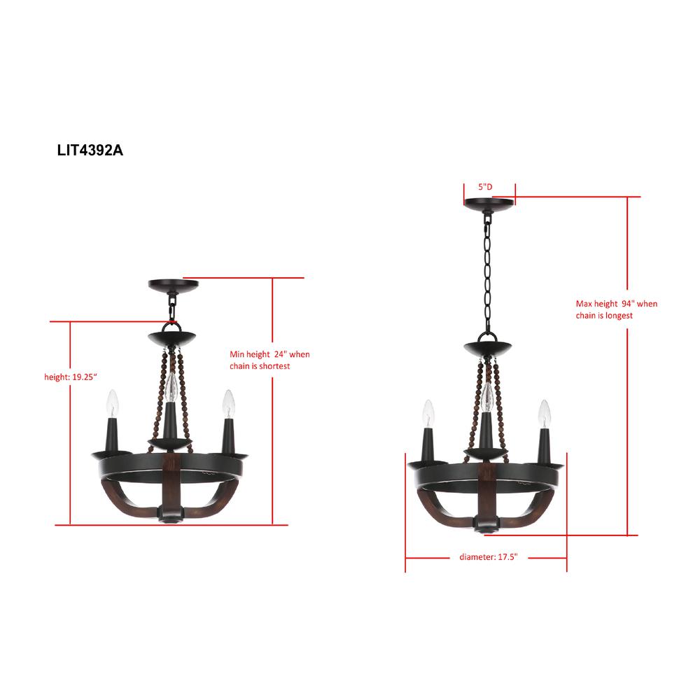 Lucero 17.5-Inch Dia Adjustable Chandelier, Black. Picture 3