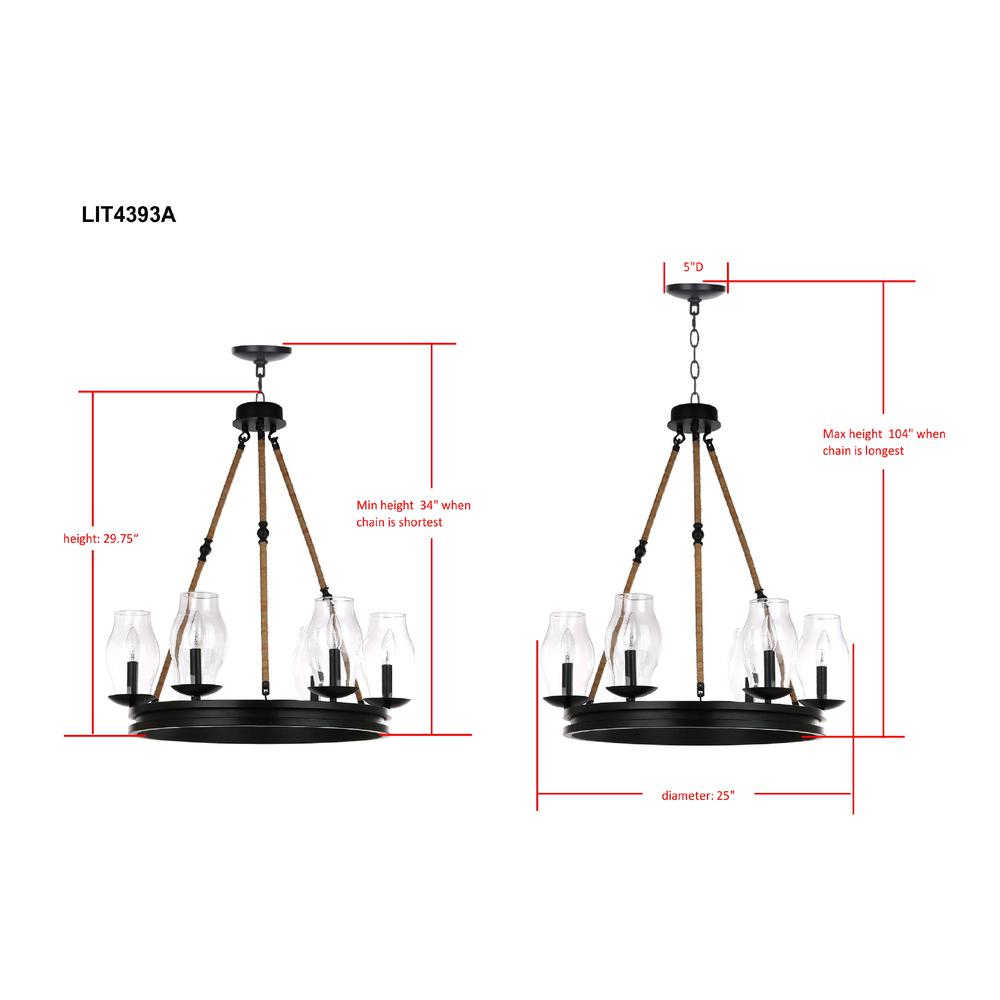 Fritz 25-Inch Dia Adjustable Chandelier, Black/Brown. Picture 1