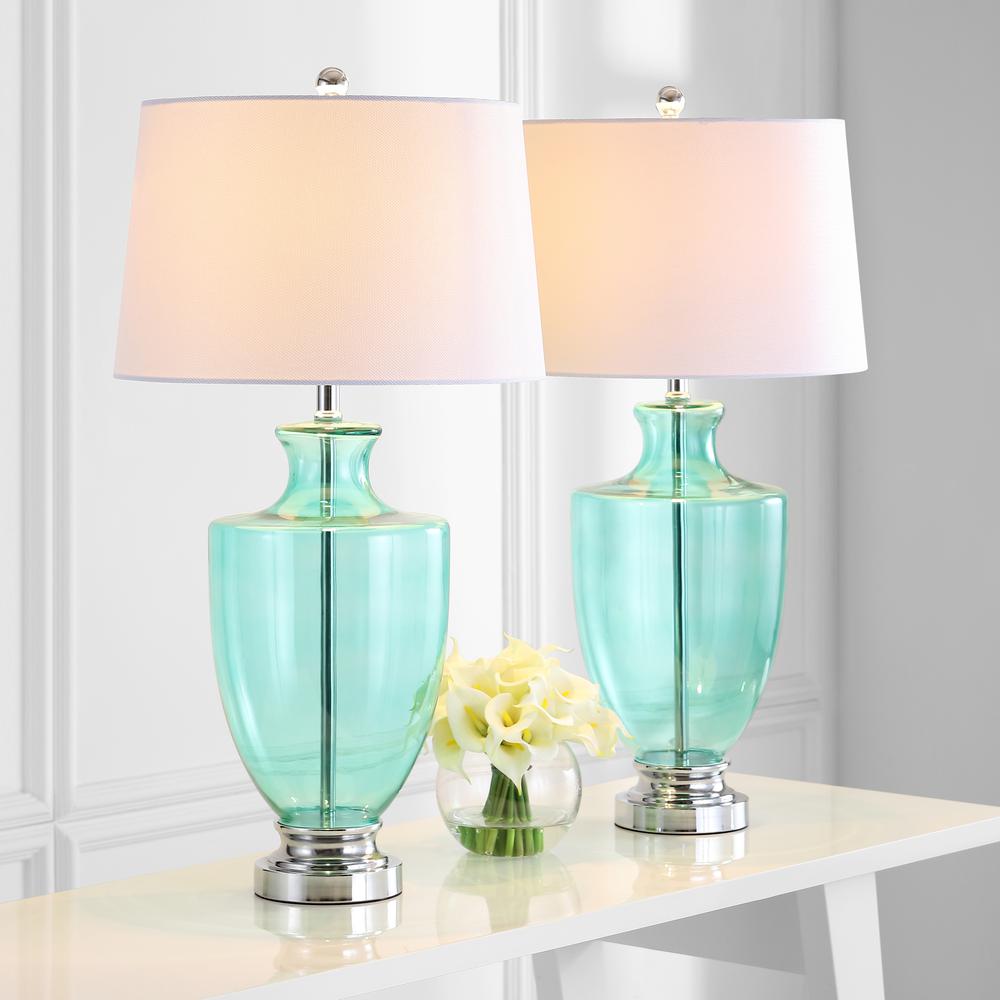 Desiree 30-Inch H Glass Table Lamp, Green. Picture 2