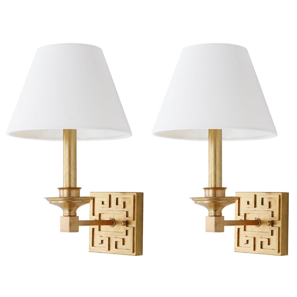 ELVIRA GOLD 15-INCH H GREEK KEY WALL SCONCE. Picture 1