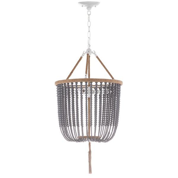 ANGIE 3 LIGHT GREY 18-INCH DIA  BEADED PENDANT. Picture 1