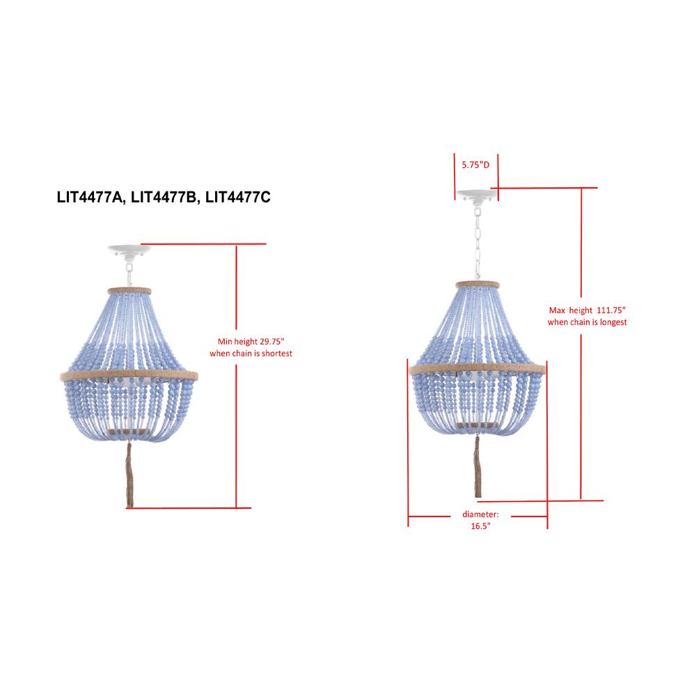 Lush Kristi 3 Light 16.5-Inch Dia Cream Beaded Pendant, Cream. Picture 2