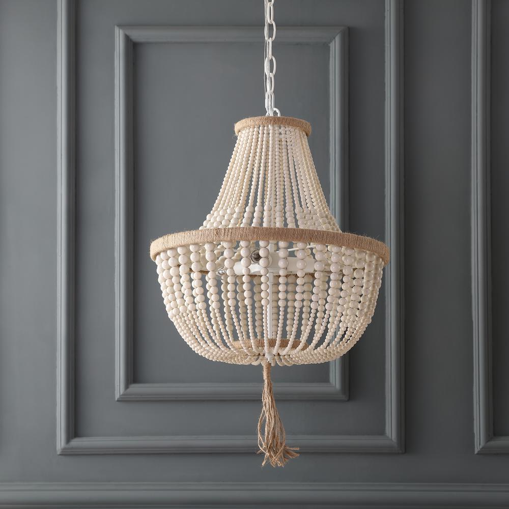 Lush Kristi 3 Light 16.5-Inch Dia Cream Beaded Pendant, Cream. Picture 3