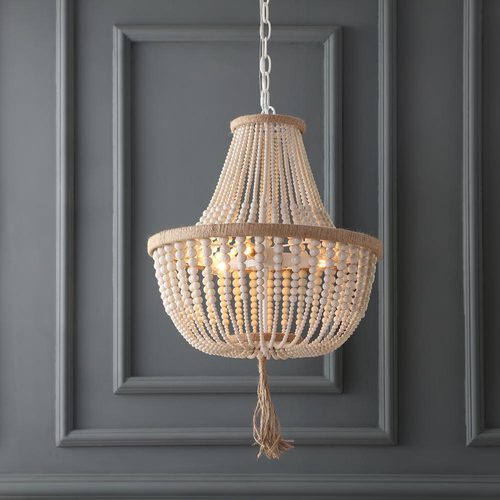 Lush Kristi 3 Light 16.5-Inch Dia Cream Beaded Pendant, Cream. Picture 5