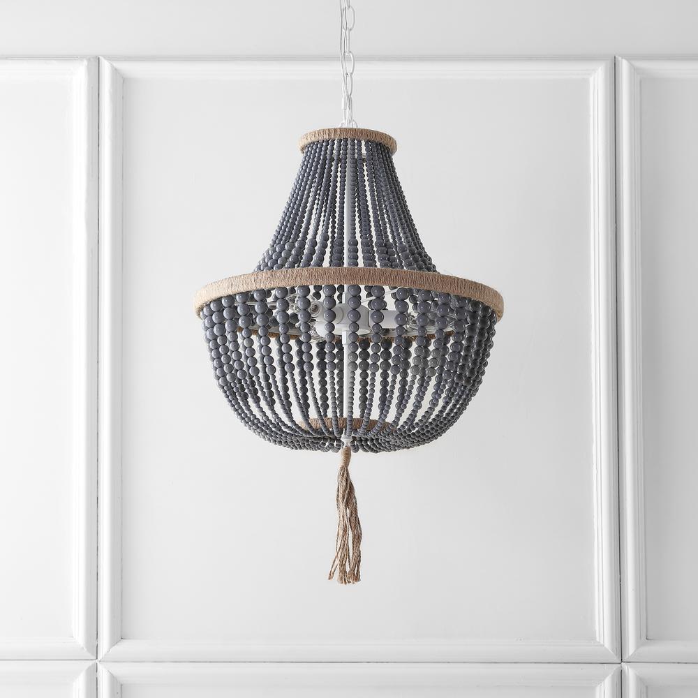 Lush Kristi 3 Light 16.5-Inch Dia Grey Beaded Pendant, Grey. Picture 4