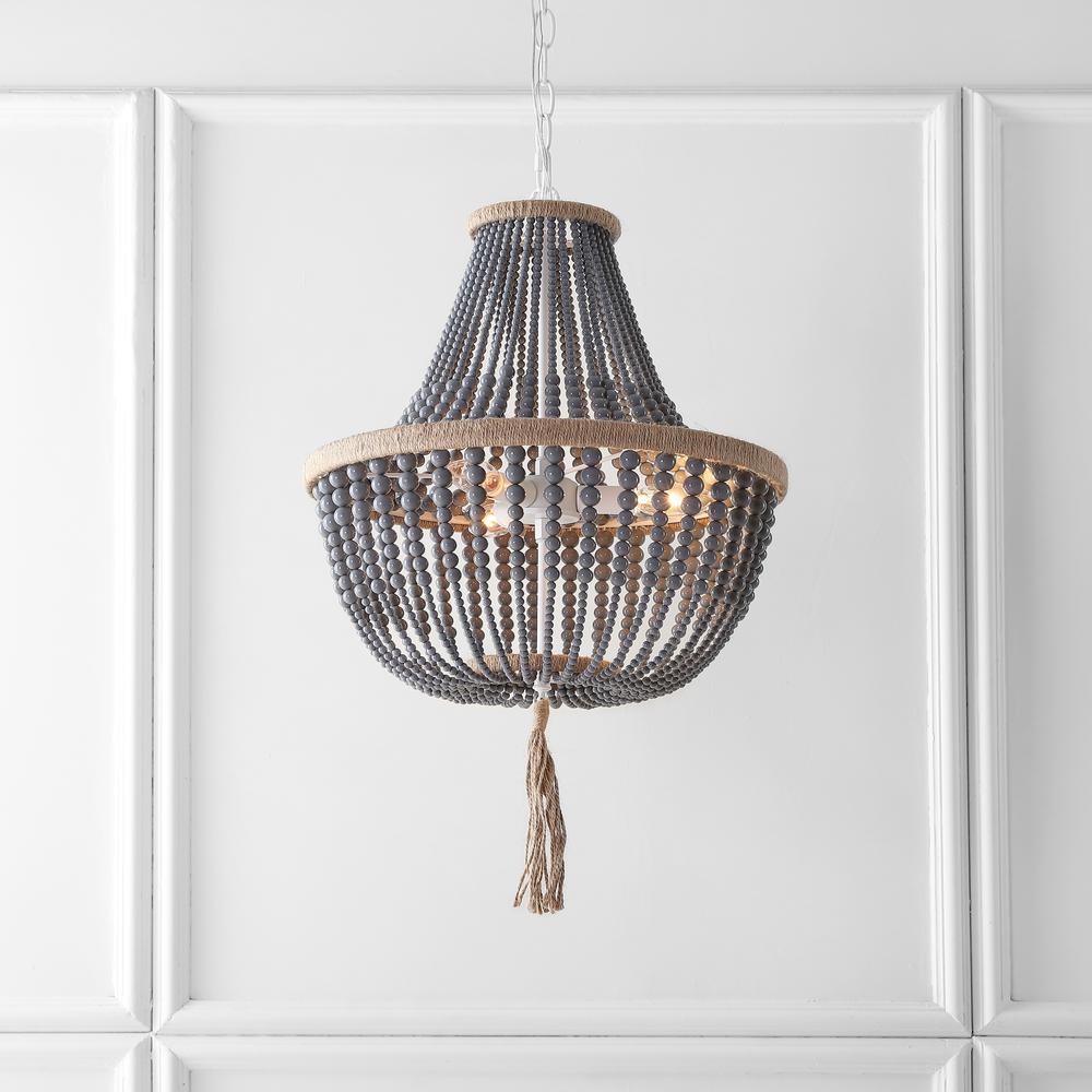 Lush Kristi 3 Light 16.5-Inch Dia Grey Beaded Pendant, Grey. Picture 2