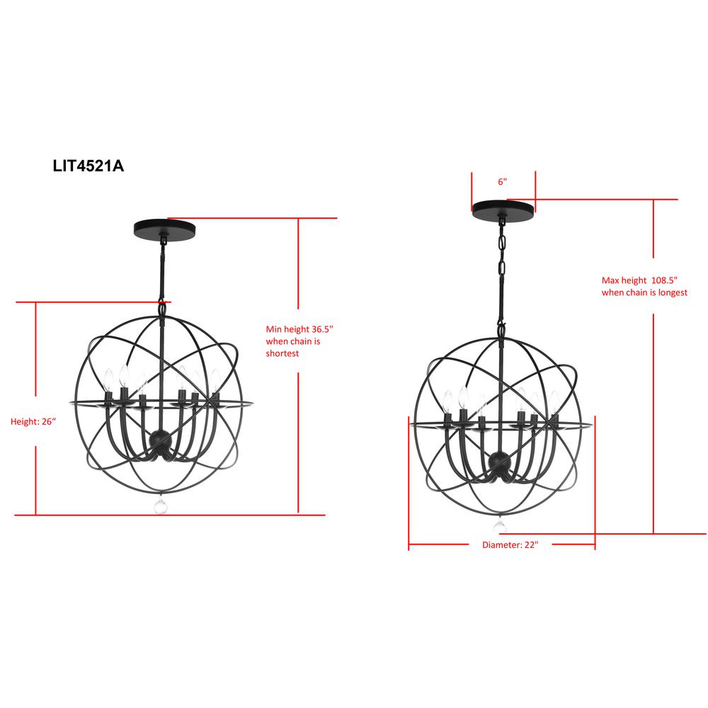 Evie 22 Inch-Dia Adjustable Chandelier , Black. Picture 1