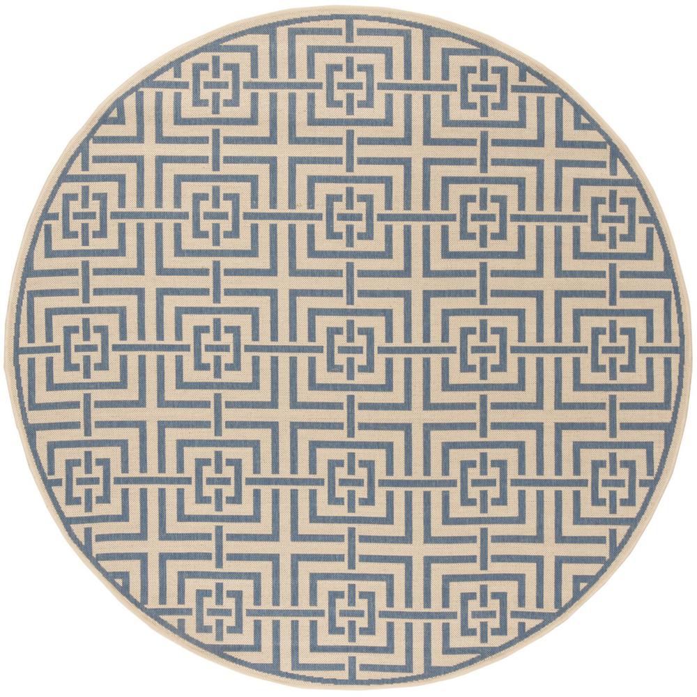LINDEN 100, CREAM / BLUE, 6'-7" X 6'-7" Round, Area Rug, LND128N-6R. Picture 1
