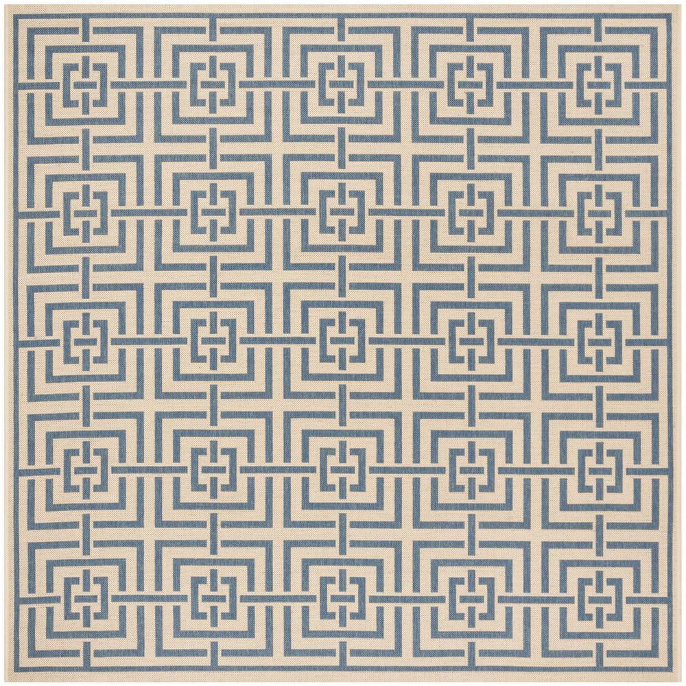 LINDEN 100, CREAM / BLUE, 6'-7" X 6'-7" Square, Area Rug, LND128N-6SQ. Picture 1