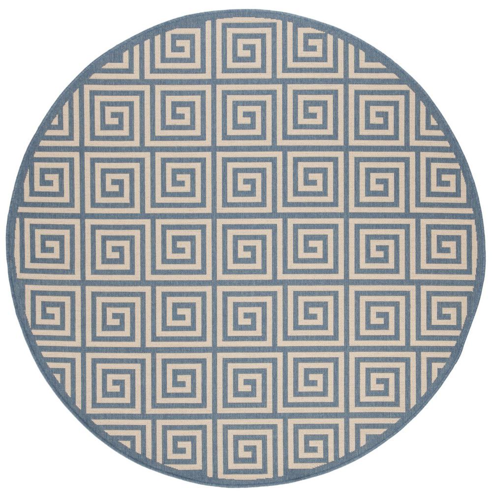 LINDEN 100, CREAM / BLUE, 6'-7" X 6'-7" Round, Area Rug, LND129N-6R. Picture 1