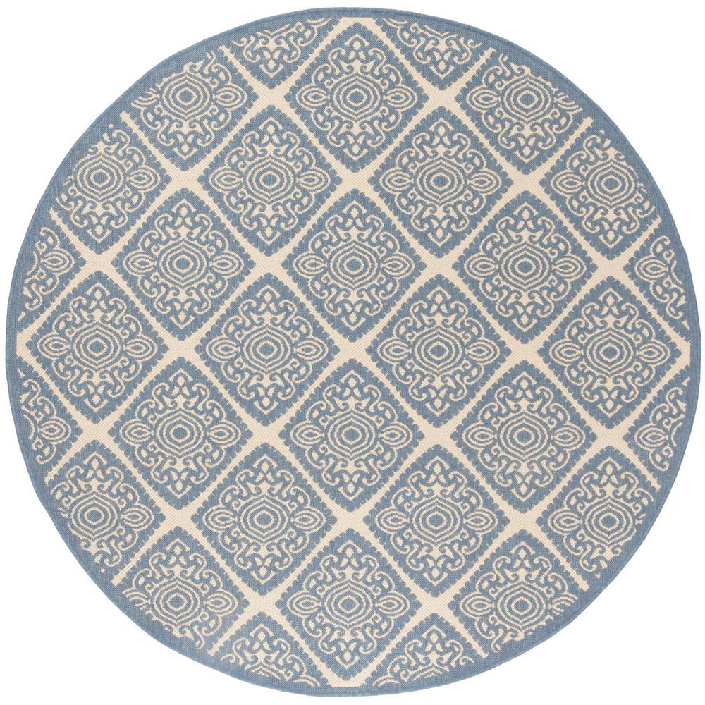LINDEN 100, CREAM / BLUE, 6'-7" X 6'-7" Round, Area Rug, LND132N-6R. Picture 1