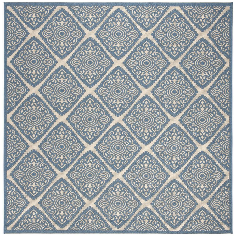 LINDEN 100, CREAM / BLUE, 6'-7" X 6'-7" Square, Area Rug, LND132N-6SQ. Picture 1