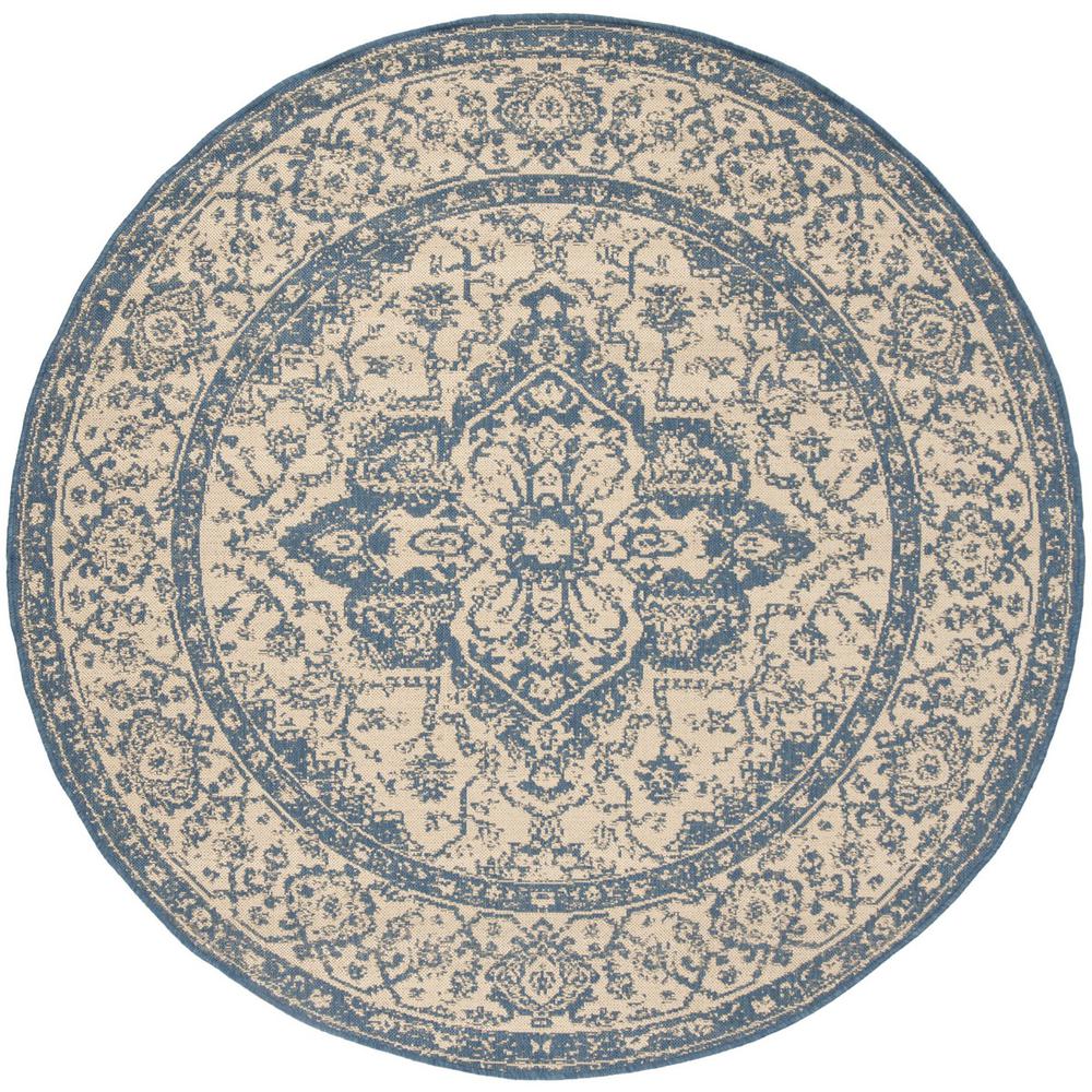 LINDEN 100, CREAM / BLUE, 6'-7" X 6'-7" Round, Area Rug, LND137N-6R. Picture 1
