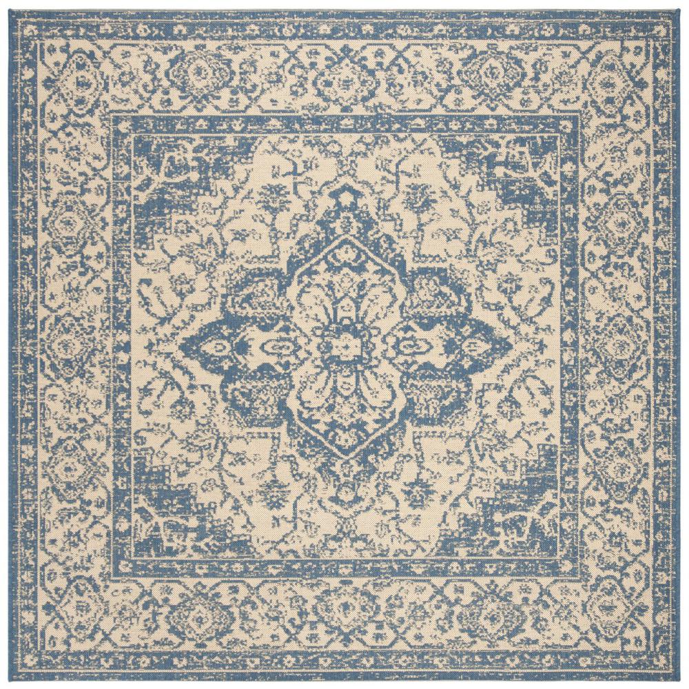 LINDEN 100, CREAM / BLUE, 6'-7" X 6'-7" Square, Area Rug, LND137N-6SQ. Picture 1