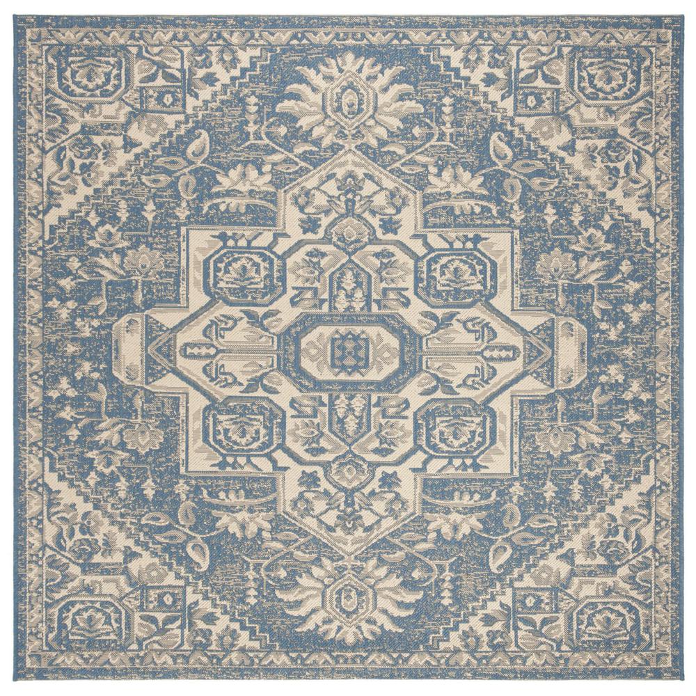 LINDEN 100, CREAM / BLUE, 6'-7" X 6'-7" Square, Area Rug, LND138N-6SQ. Picture 1