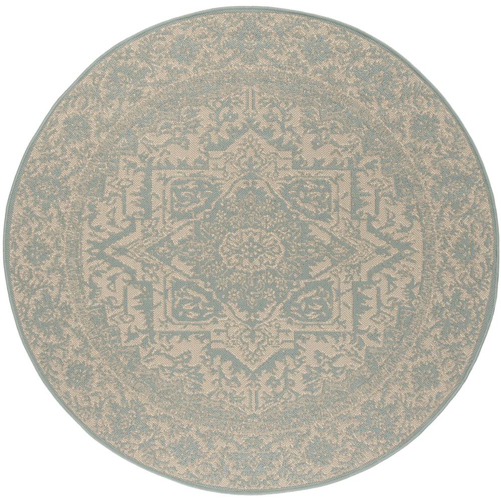 LINDEN 100, CREAM / AQUA, 6'-7" X 6'-7" Round, Area Rug, LND139L-6R. Picture 1