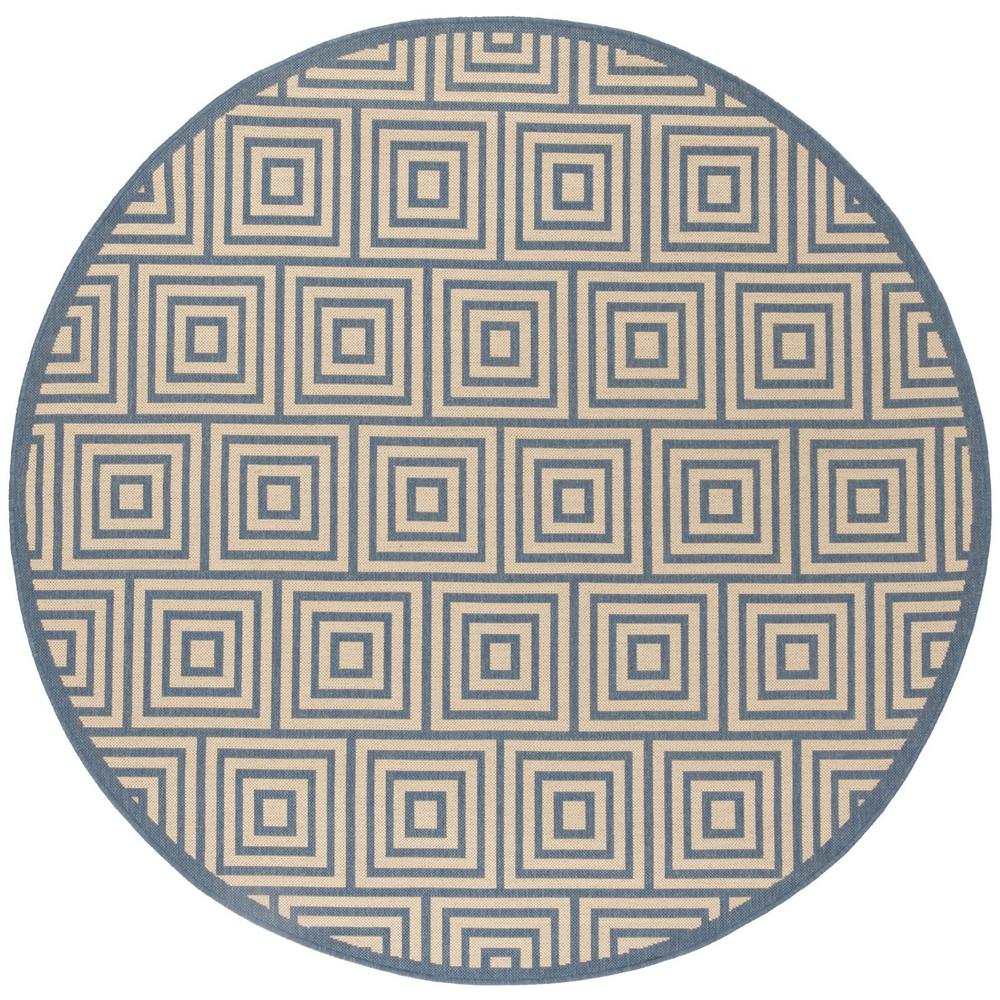 LINDEN 100, CREAM / BLUE, 6'-7" X 6'-7" Round, Area Rug, LND173N-6R. Picture 1