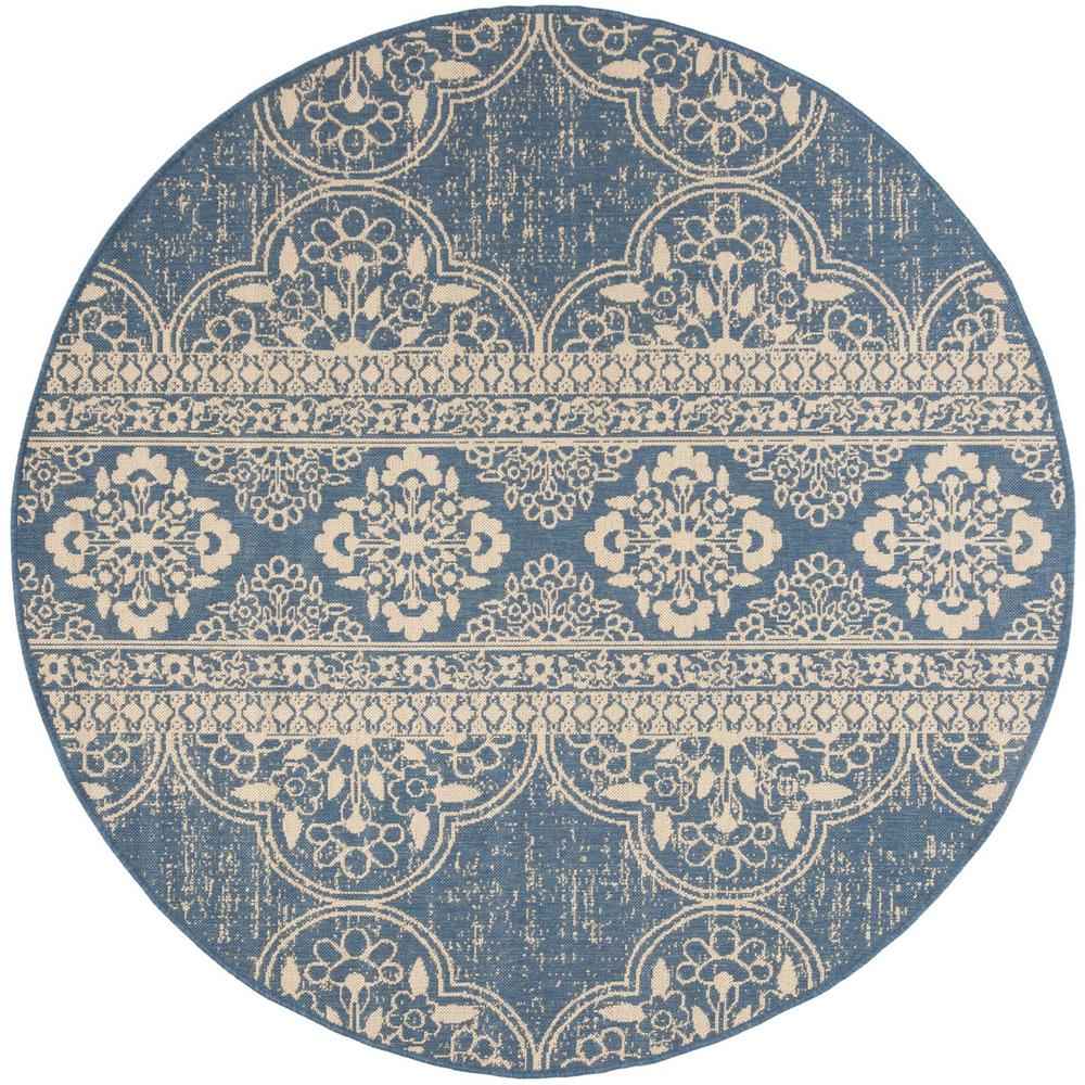 LINDEN 100, CREAM / BLUE, 6'-7" X 6'-7" Round, Area Rug, LND174N-6R. Picture 1