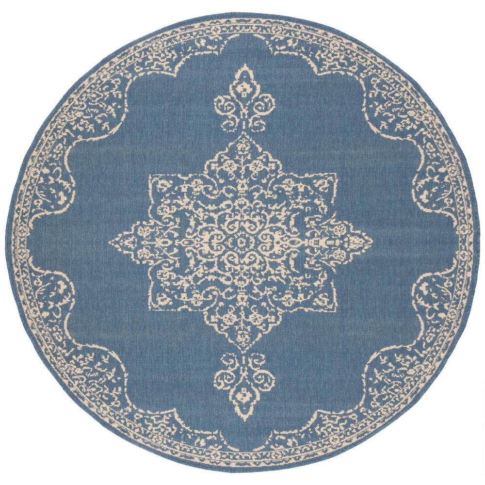 LINDEN 100, CREAM / BLUE, 6'-7" X 6'-7" Round, Area Rug, LND180N-6R. Picture 1