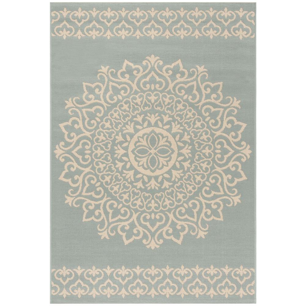 LINDEN 100, CREAM / AQUA, 5'-1" X 7'-6", Area Rug, LND183L-5. Picture 1