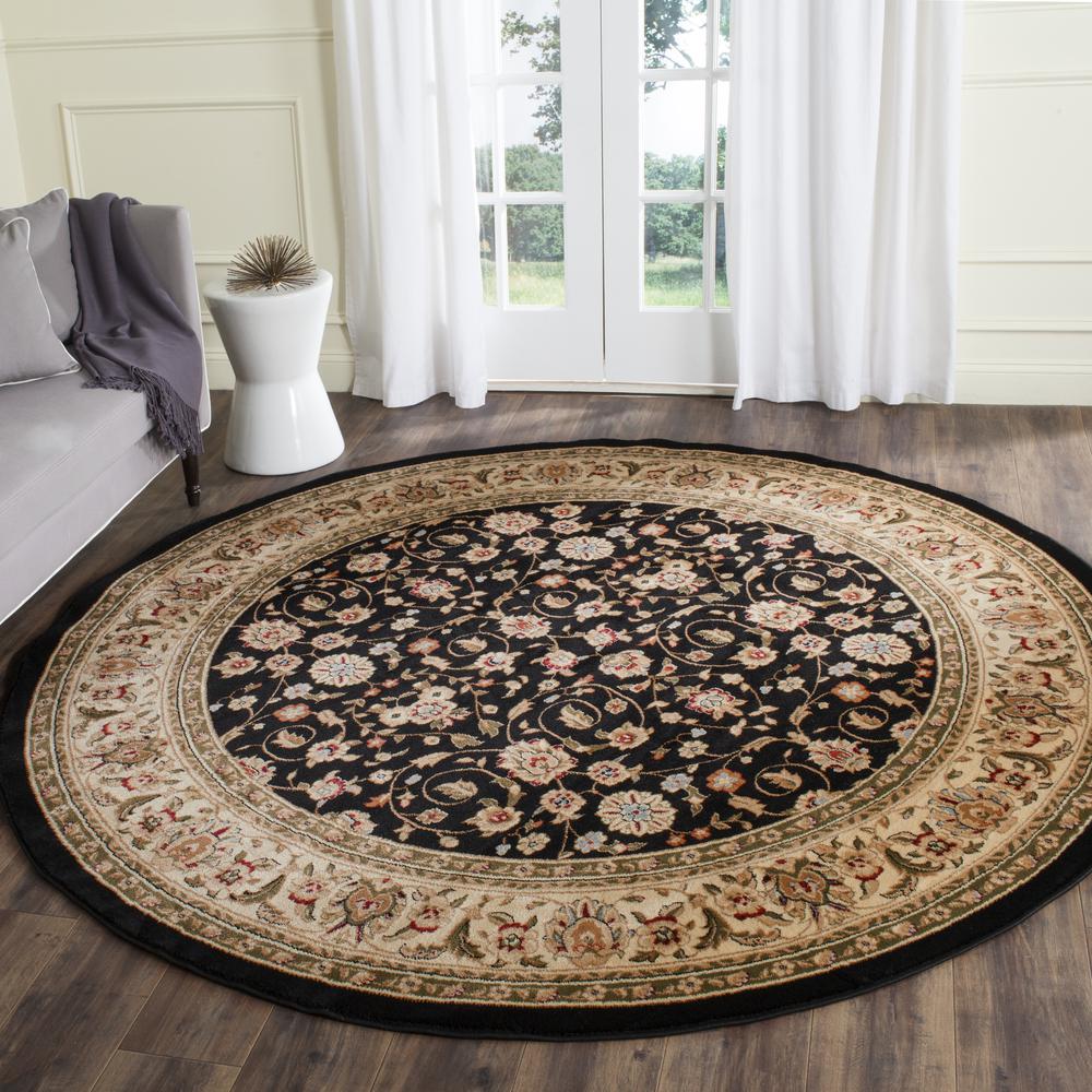 LYNDHURST, BLACK / IVORY, 8' X 8' Round, Area Rug, LNH316B-8R. Picture 1