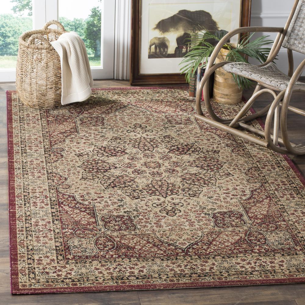 LAVAR KERMAN, CREME / RED, 5'-1" X 7'-6", Area Rug, LVK621B-5. Picture 2