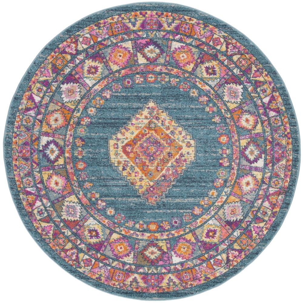 MADISON, LIGHT BLUE / ORANGE, 6'-7" X 6'-7" Round, Area Rug. Picture 1
