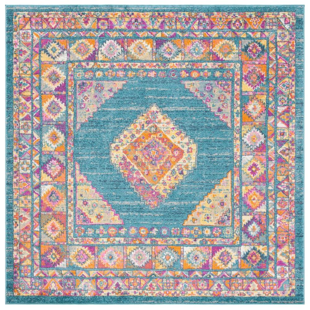 MADISON, LIGHT BLUE / ORANGE, 6'-7" X 6'-7" Square, Area Rug. Picture 1
