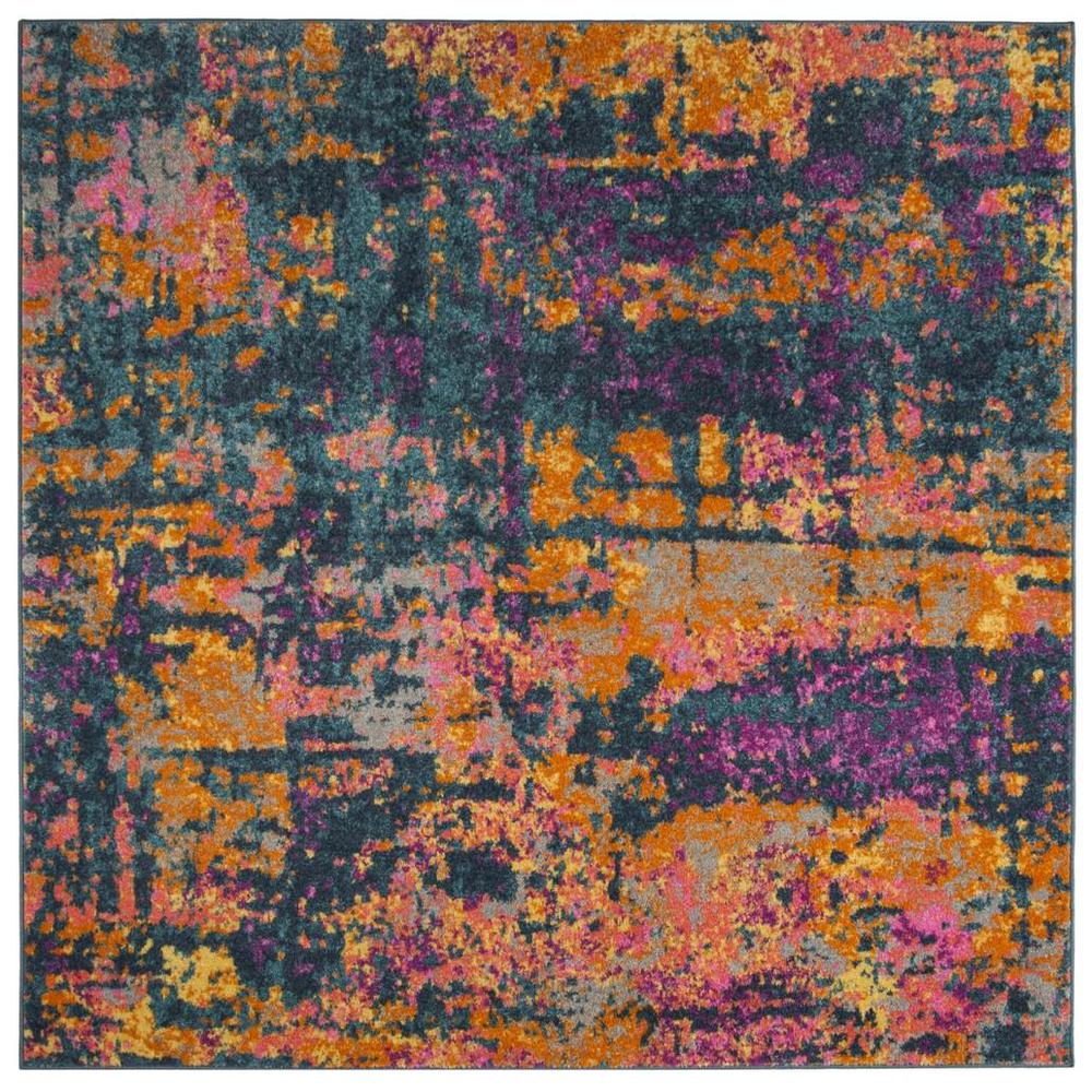 MADISON, BLUE / ORANGE, 6'-7" X 6'-7" Square, Area Rug, MAD143A-7SQ. Picture 1