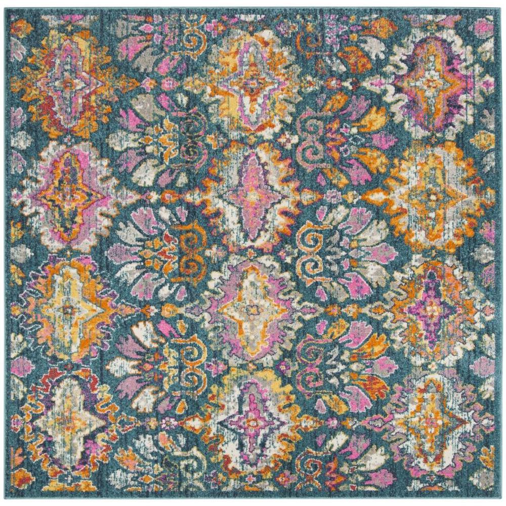 MADISON, BLUE / ORANGE, 6'-7" X 6'-7" Square, Area Rug, MAD144A-7SQ. Picture 1