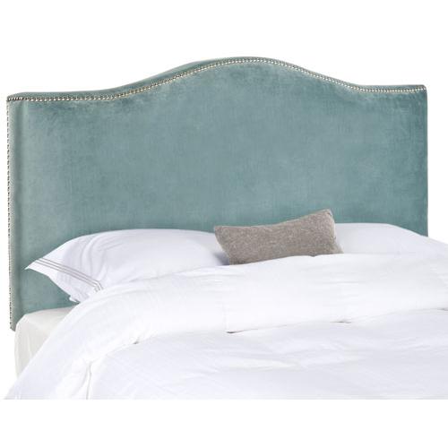 JENEVE WEDGEWOOD BLUE VELVET WINGED HEADBOARD - SILVER NAIL HEAD. Picture 1