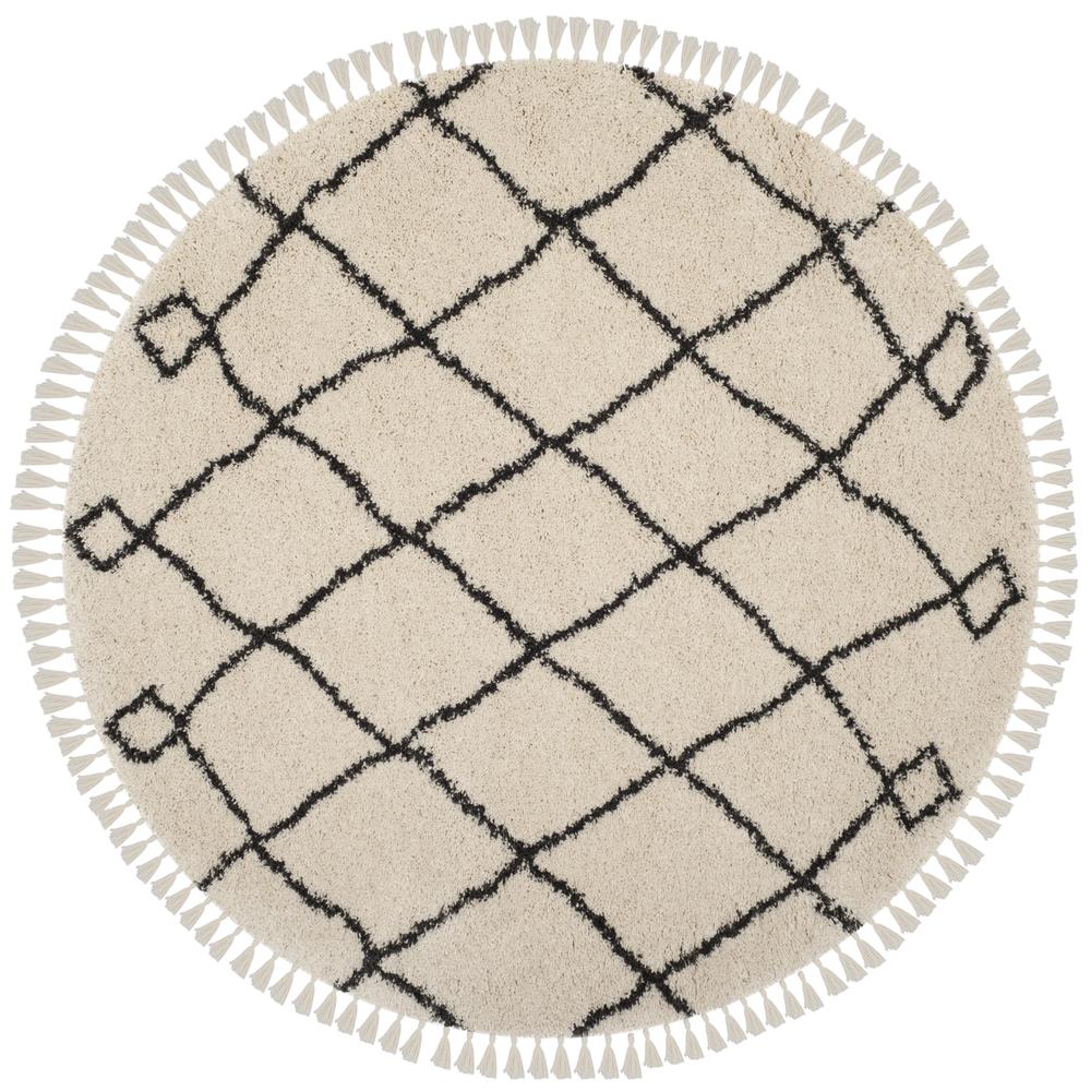MOROCCAN FRINGE SHAG 200, CREAM/CHARCOAL, 6'-7" Round, Area Rug, MFG241B-7R. Picture 1