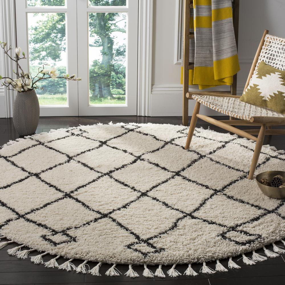 MOROCCAN FRINGE SHAG 200, CREAM/CHARCOAL, 6'-7" Round, Area Rug, MFG241B-7R. Picture 2