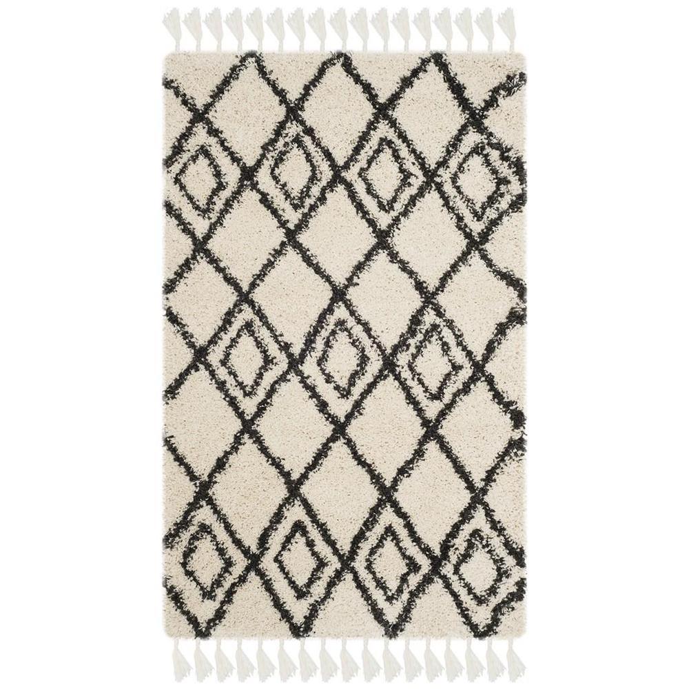 MOROCCAN FRINGE SHAG 200, CREAM / CHARCOAL, 2'-3" X 5', Area Rug, MFG244B-25. Picture 1