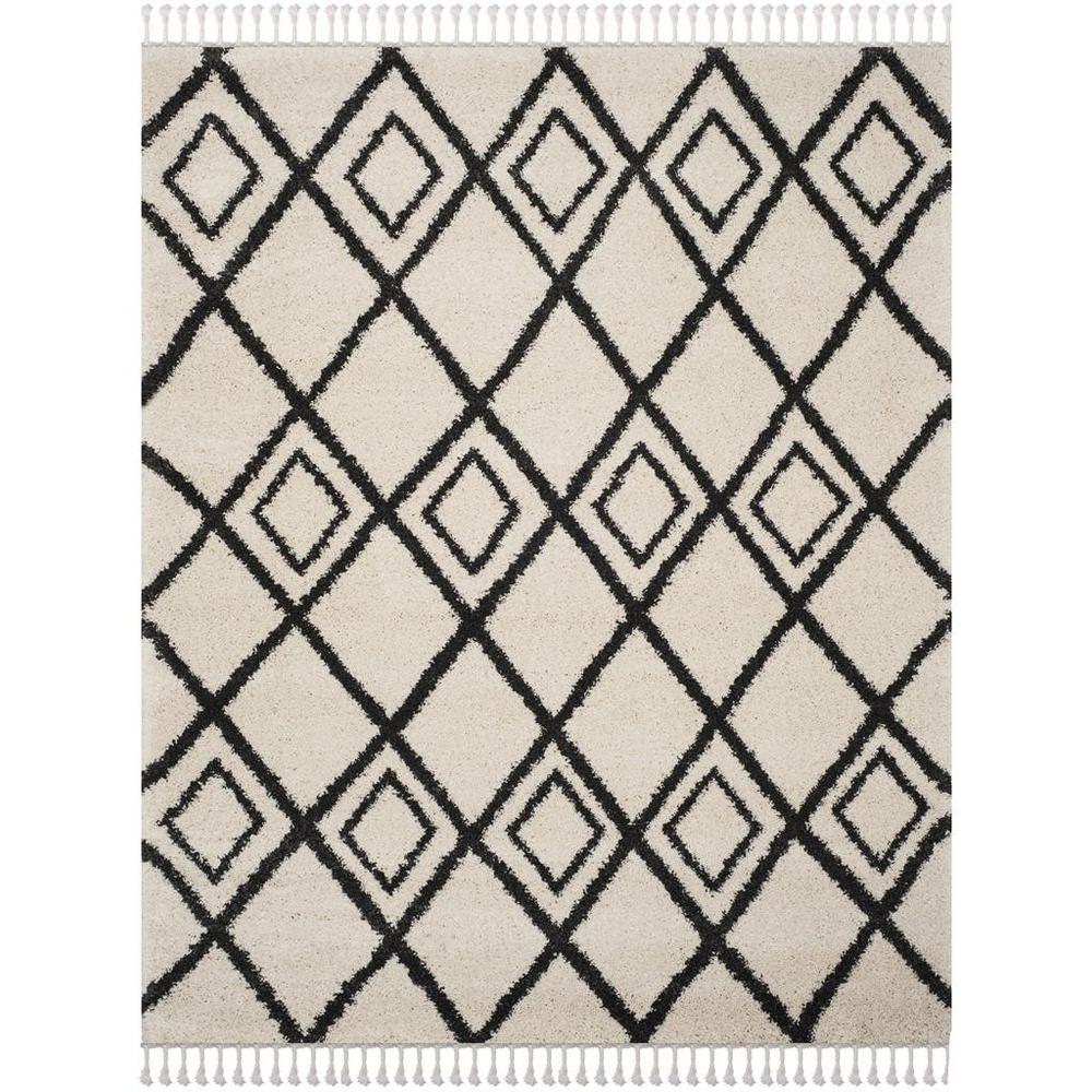 MOROCCAN FRINGE SHAG 200, CREAM / CHARCOAL, 8' X 10', Area Rug, MFG244B-8. Picture 1