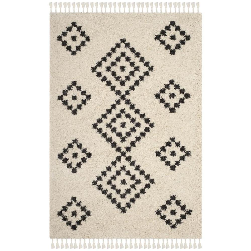 MOROCCAN FRINGE SHAG 200, CREAM / CHARCOAL, 4' X 6', Area Rug, MFG246B-4. Picture 1